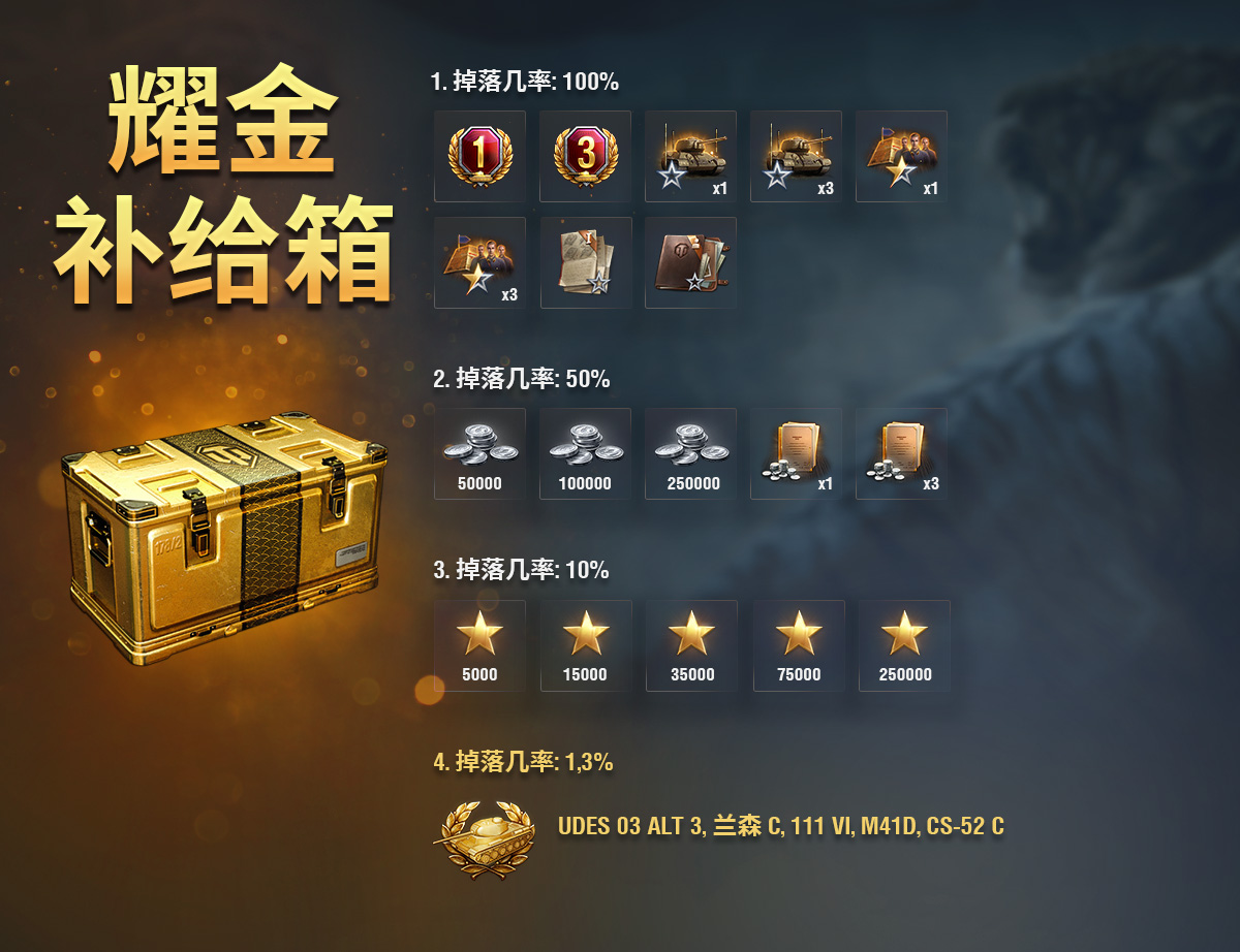 開啟《坦克世界》耀金補給箱 獲取首發(fā)V系9級金坦