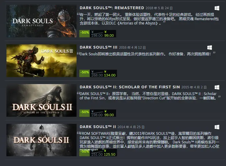 《黑暗之魂》系列Steam特賣開啟 5折促銷中！